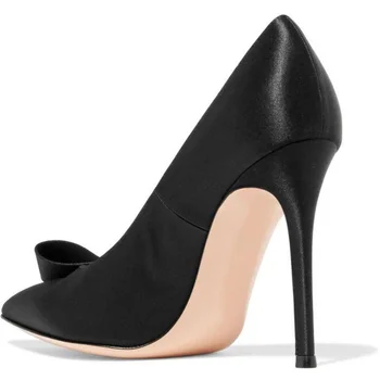Yüksek Pompalar kadın İpek ince Topuklu Sandalet Moda Yay Sivri Burun Siyah Tek ayakkabı Slip-on Sandalias Eleganti