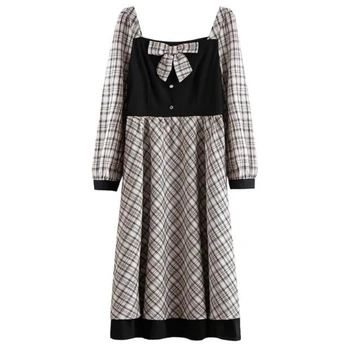 Zarif Vintage Fransız Elbise Rahat Tasarım Kadın Tek Parça Elbise 2021 Bahar Peri Uzun Kollu Elbise Ofis Bayan Parti Giyim