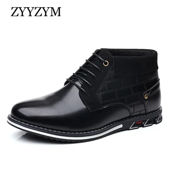 ZYYZYM 2021 Sonbahar Kış Erkek botları Son Moda Yüksek Üst deri erkek ayakkabısı Açık Iş Siyah Çizmeler EUR 38-48