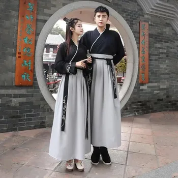 Çiftler Hanfu Çin Geleneksel Han Hanedanı Festivali Sahne Performansı halk dans kostümü Nakış Antik Kılıçlı Kıyafetler