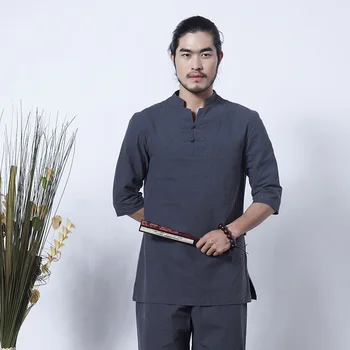Çin erkek Keten Kung Fu Takım Elbise Geleneksel Erkek Wu Shu Setleri Tai Chi Üniforma Giyim Takım Elbise Geleneksel Çin Giysileri