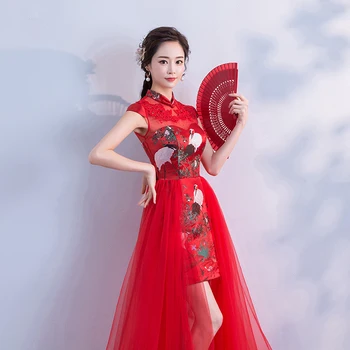 Çin Tarzı Düğün Uzun Cheongsam Retro Seksi Ince Parti Abiye Evlilik Kıyafeti Qipao Moda Lady Giyim Vestido Mor