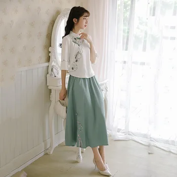 Çin Tarzı Vintage Şifon Han Eleman kadın Nakış 2021 Yeni Geliştirilmiş Qipao Elbise Takım Elbise İki Parçalı Tang Elbise Yaz