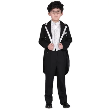 Çocuklar resmi takım elbiseler Erkek Kırlangıç Kuyruk Takım Elbise Koro Giyim Siyah Beyaz Uzun Kollu Sihirbaz Kostüm Düğün Piyano Performans