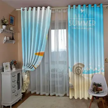 Özel boyut modern perdeler 3D Pencere Perdeleri Oturma Odası çocuk yatak odası Plaj kabuklu denizyıldızı perde dekorasyonu