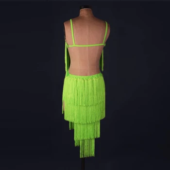 özel custmize neon Yeşil Fringe Püskül latin Rumba cha cha salsa tango ringe Charleston Sineklik Büyük Gatsby elbise lq007