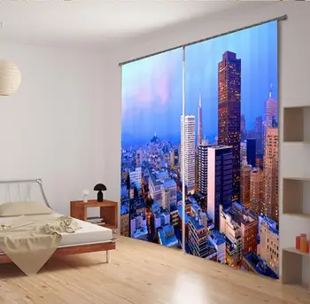 Özel Dekoratif 3D Stereoskopik Perdeler HD şehir bina Pencere Perdeleri Oturma odası Yatak Odası İçin Yeni Perdeler Karartma