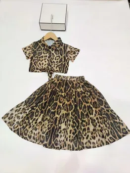 ücretsiz kargo 2022 Yeni Varış Toddler Kız Elbise etek + tshirt Seti en kaliteli leopar moda etek setleri 90-150