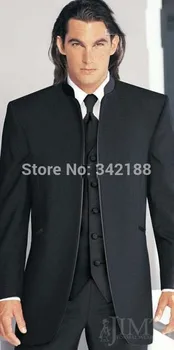 ÜCRETSİZ KARGO!!Yeni Custom Made Siyah Standı Yaka Damat Smokin / Sağdıç Düğün Sağdıç Erkekler Düğün Takımları / Damat smokin