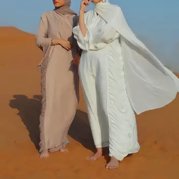 Şifon Müslüman Moda Başörtüsü Elbise Düz Abayas Kadınlar için Dubai Abaya Türkiye Fas Kaftan Robe Musulmane Arapça İslam Giyim